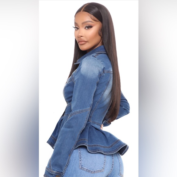 Fitted Blue Denim Peplum Jean Jacket - Picture 3 of 5